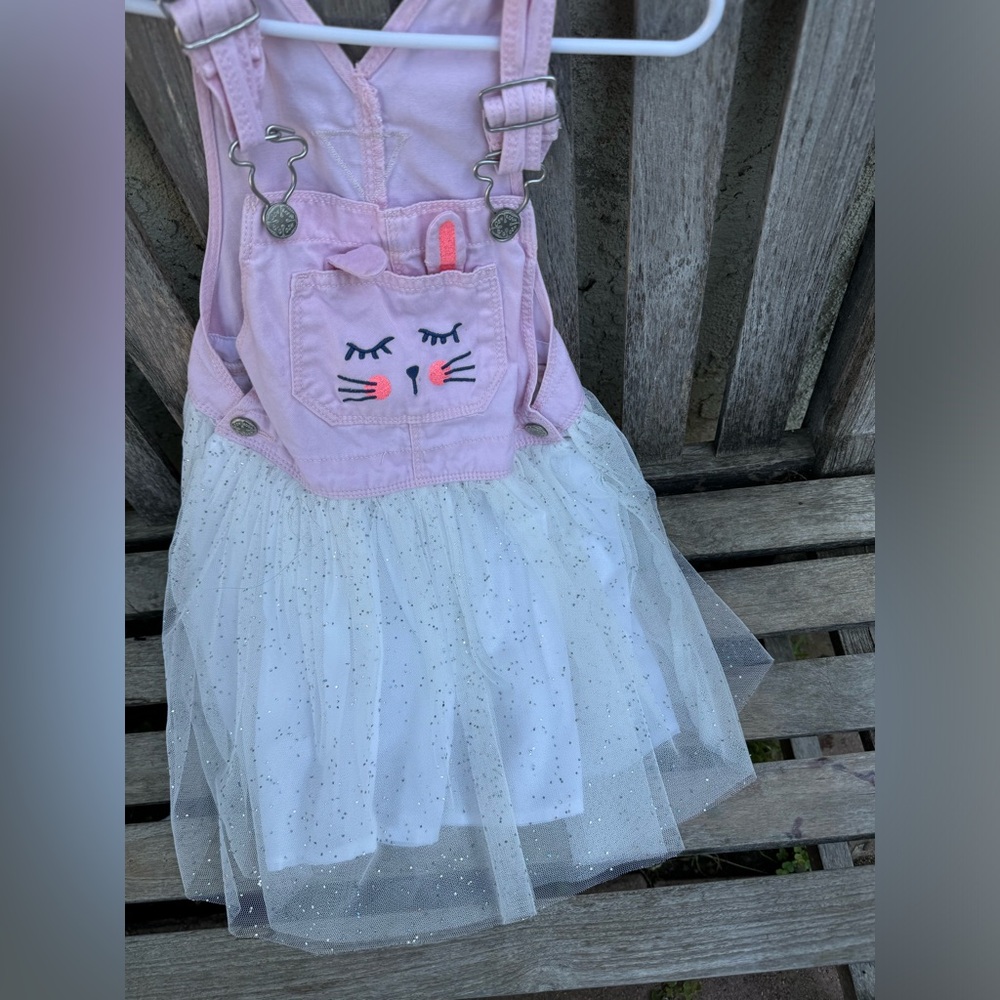 5t girl oshkosh b’gosh toddler girl pink tutu dress overalls Bunny tutu